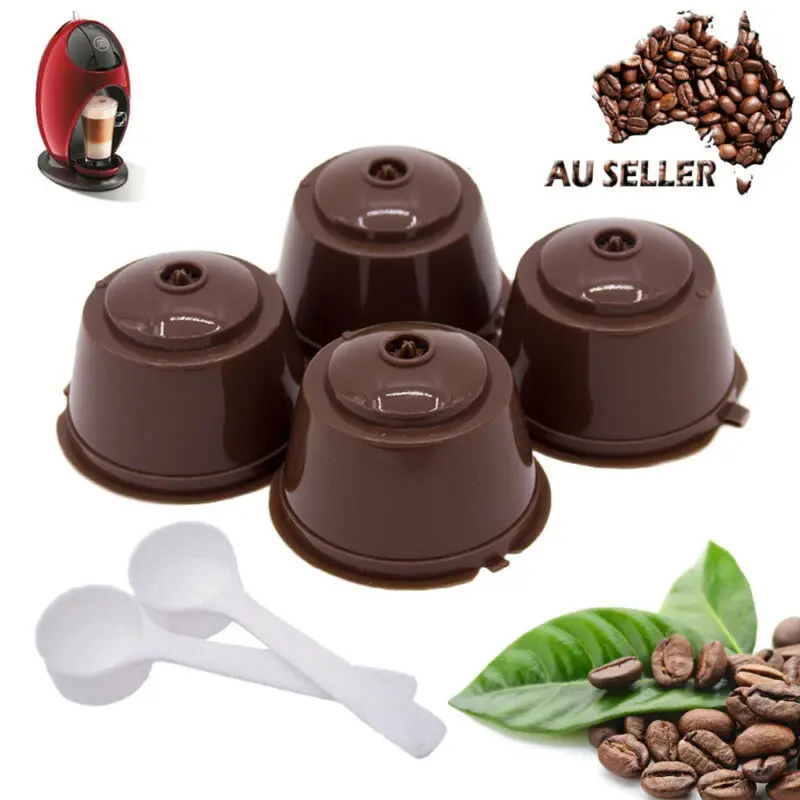 

4 pcs Reusable Nescafe Dolce Gusto Coffee Capsule Filter Cup Refillable Caps Spoon Brush Filter Baskets Pod Soft Taste Sweet