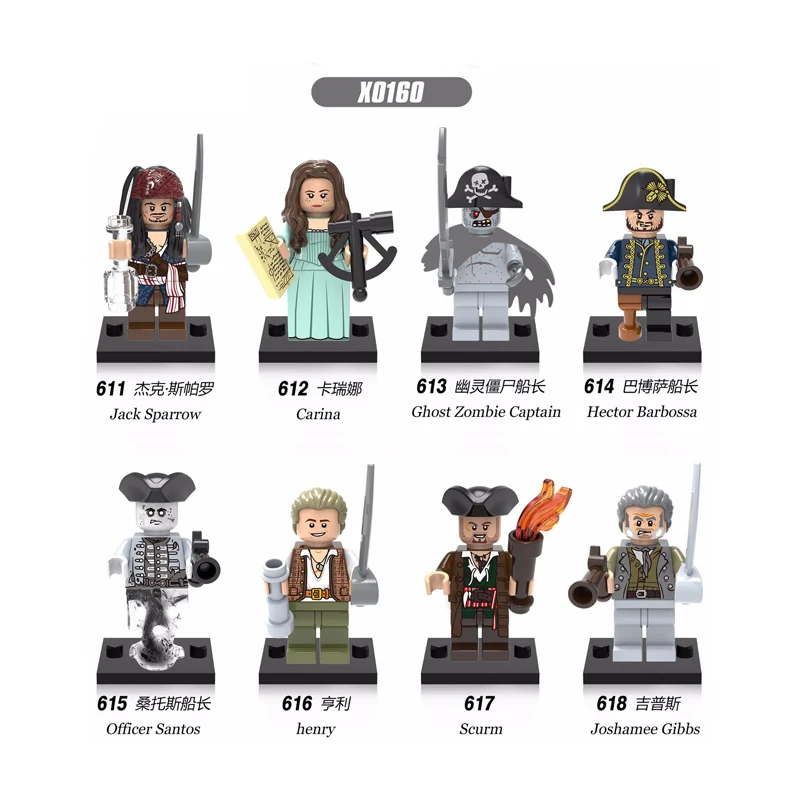 

X0160 Pirates of the Caribbean Jack Sparrow Henry Scurm Officer Santos Hector Barbossa Bricks Building Blocks For Children Toys