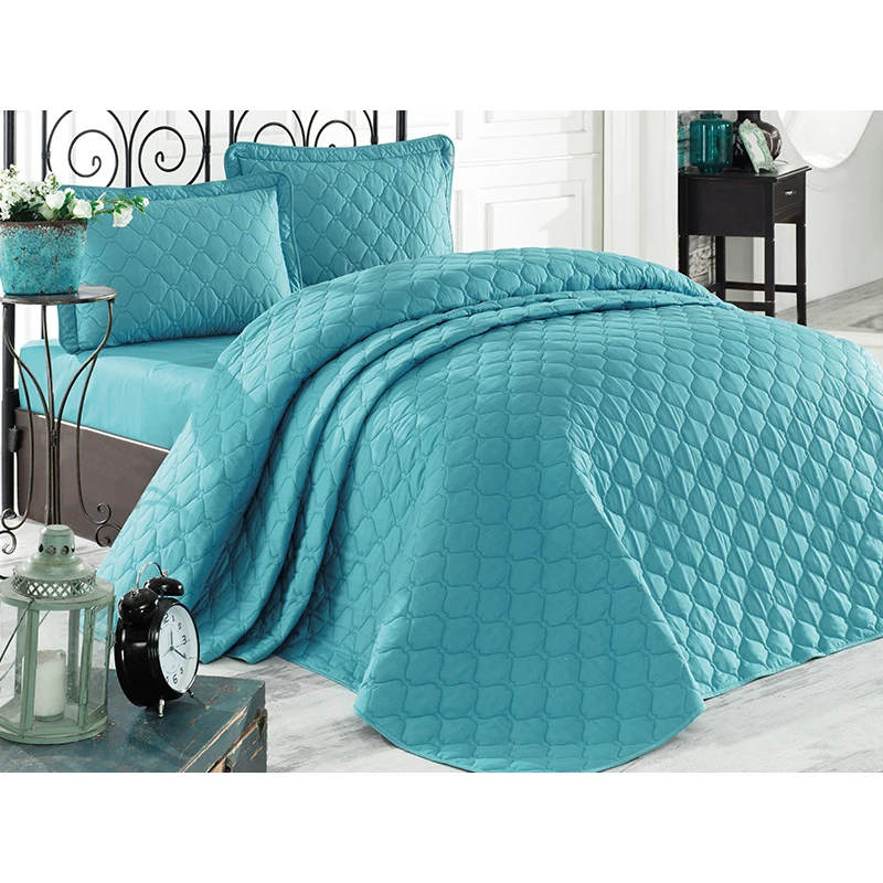 

100% turkish cotton bedspread set, bedspread and pillow case, quilting, luxury turquois color, ekotex, double size, single size