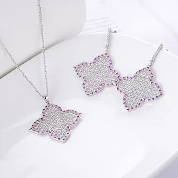 

FASHION AAA CUBIC ZIRCONIA FOUR-LEAF CLOVER SHAPED HOLLOWES NET DROP EARRINGS ,GORGEOUS WOMEN'S ACCESSARIES JEWELRY SETS