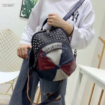 

DongHong Rivet Bag Lady Chest package bags PU leather Soft backpack Cap style Hat backpacks Vogue Women double Shoulder bags
