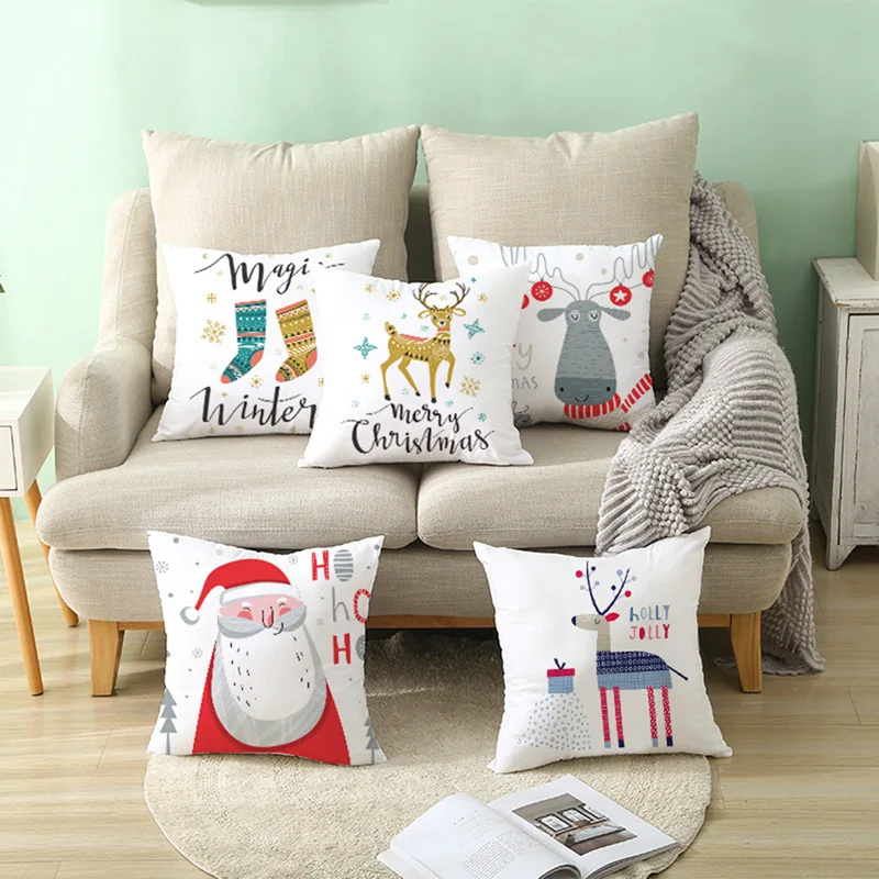 Merry Christma Decorations For Home Reindeer Santa Claus Tree Cushion Cover Christmas Ornament Xmas Gift Noel New Year