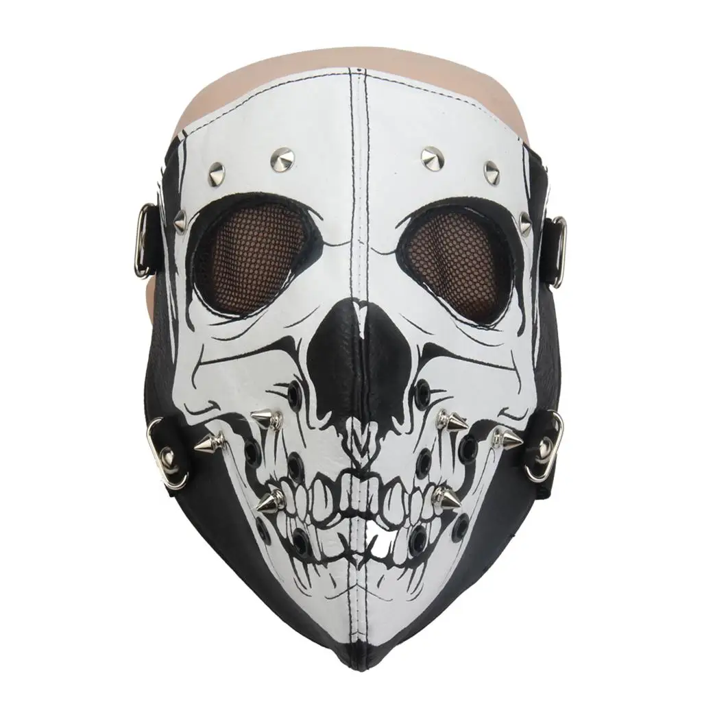 Magideal Halloween Skull Skeleton Mask Leather Rivets Zipper Rider Motor Bik