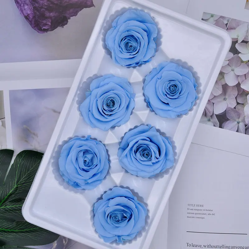 Blue-A Свежая консервированная роза цветы бессмертный роза 5-6 см Диаметр День матери DIY Свадебные вечная жизнь цветок Материал подарочной коробке 6 шт./кор. уровня B - Цвет: Blue-A