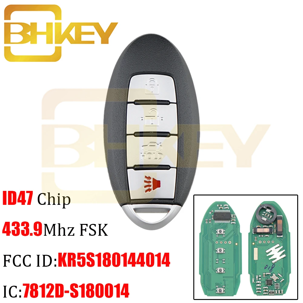 BHKEY 4 кнопки умный автомобиль дистанционный ключ 433,92 МГц ID47 чип для Ниссан алтима Максима Мурано 2013 KR5S180144014 ключи
