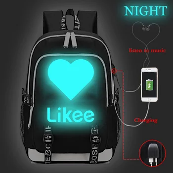 

Likee USB Charging Travel backpack Likee Backpack Students back to School Bags Teenagers Boys Girls Likee Luminous Rucksack gift