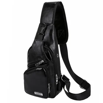 

New Men Chest Bag Luxury Leather Business Sling Chest Pack Messenger Crossbody Sport Shoulder Bag USB Charging Port Fashion