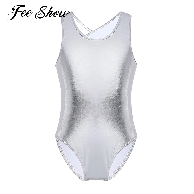 

2021 Kids Girls Ballet Dance Leotard Bodysuit Dancewear Sleeveless Backless with Straps Glittery Dance Gymnastics Jumpsuit