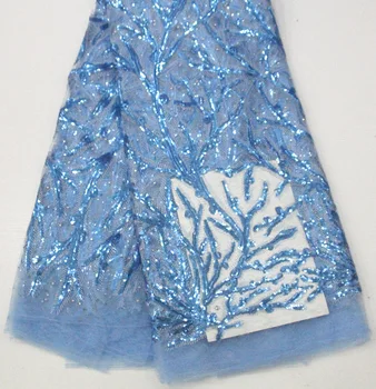 

New High Quality african french Lace Fabric Embroidered Sequin Mesh Lace Fabric 5 Yards/lot