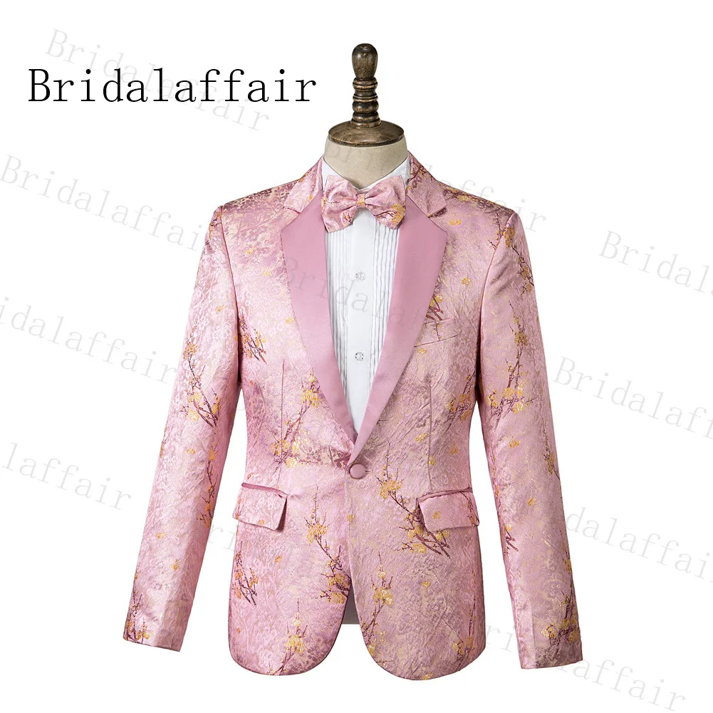 Bridalaffair костюм Homme Mariage модный смокинг сливы персиковый розовый жаккард мужской костюм костюмы жениха Свадебные 3 шт