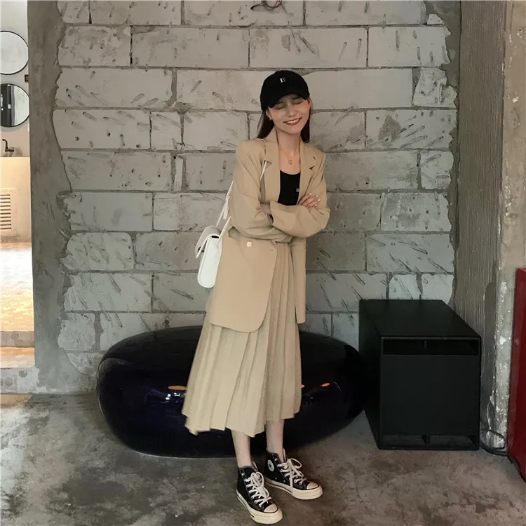 Photo Shoot Loose-Fit Three-dimensional Sense Type Loose-Fit Suit Coat+ Pleated Skirt WOMEN'S Suit