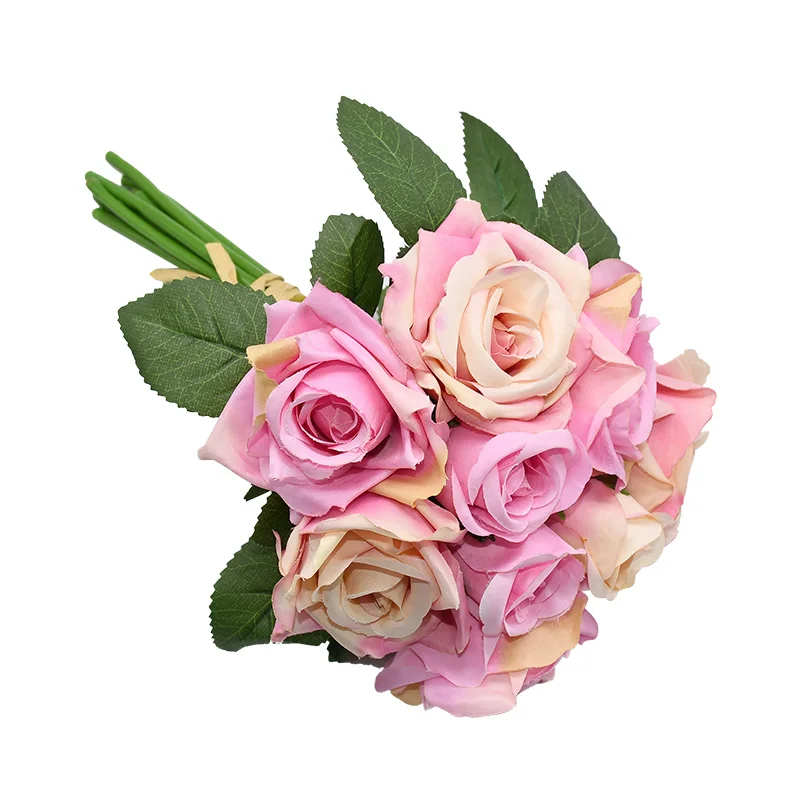 1 букет Искусственный букет роз шелк цветок декоративные невесты Искусственные цветы дома вечерние украшения DIY ручной работы цветок - Цвет: B07
