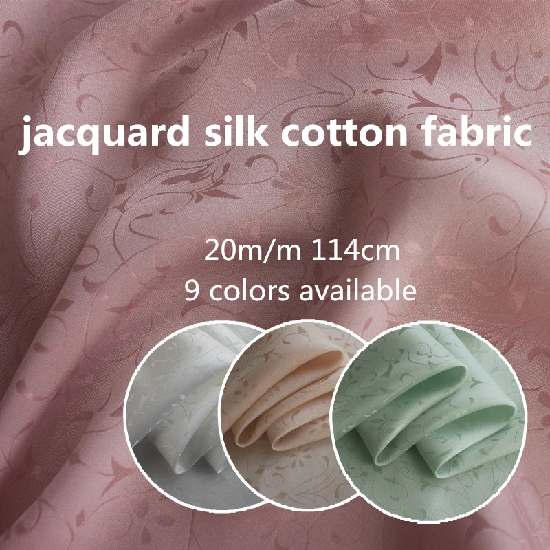 

Jacquard Blend Silk Cotton Fabric 20m/m 114cm Peach Blossom Pattern Floral Brocade Textile for Chinese Tang Suit