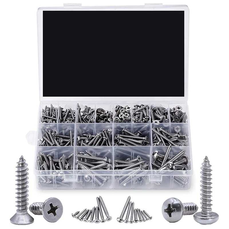 

570Pcs Self Tapping Screws Assortment Set M3/M4/M5/M6 Stainless Steel Sheet Metal Screws Kit Wood Screw Assortment