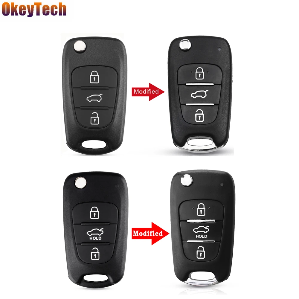 OkeyTech 3 Автомобильный ключ с кнопкой оболочки для hyundai Avante I30 IX35 Kia K2 K5 Sorento, Sportage Флип складывающийся чехол для ключей с Uncut Blade