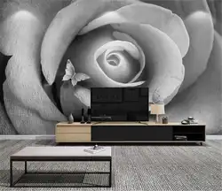 Оптовая продажа на заказ современный минималистичный серый трехмерный рельеф 3D Роза украшение интерьера романтические обои