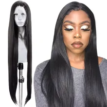 Anogol Высокая температура волокна Glueless натуральный черный длинные прямые волосы синтетические кружева передние волосы парики со средней частью