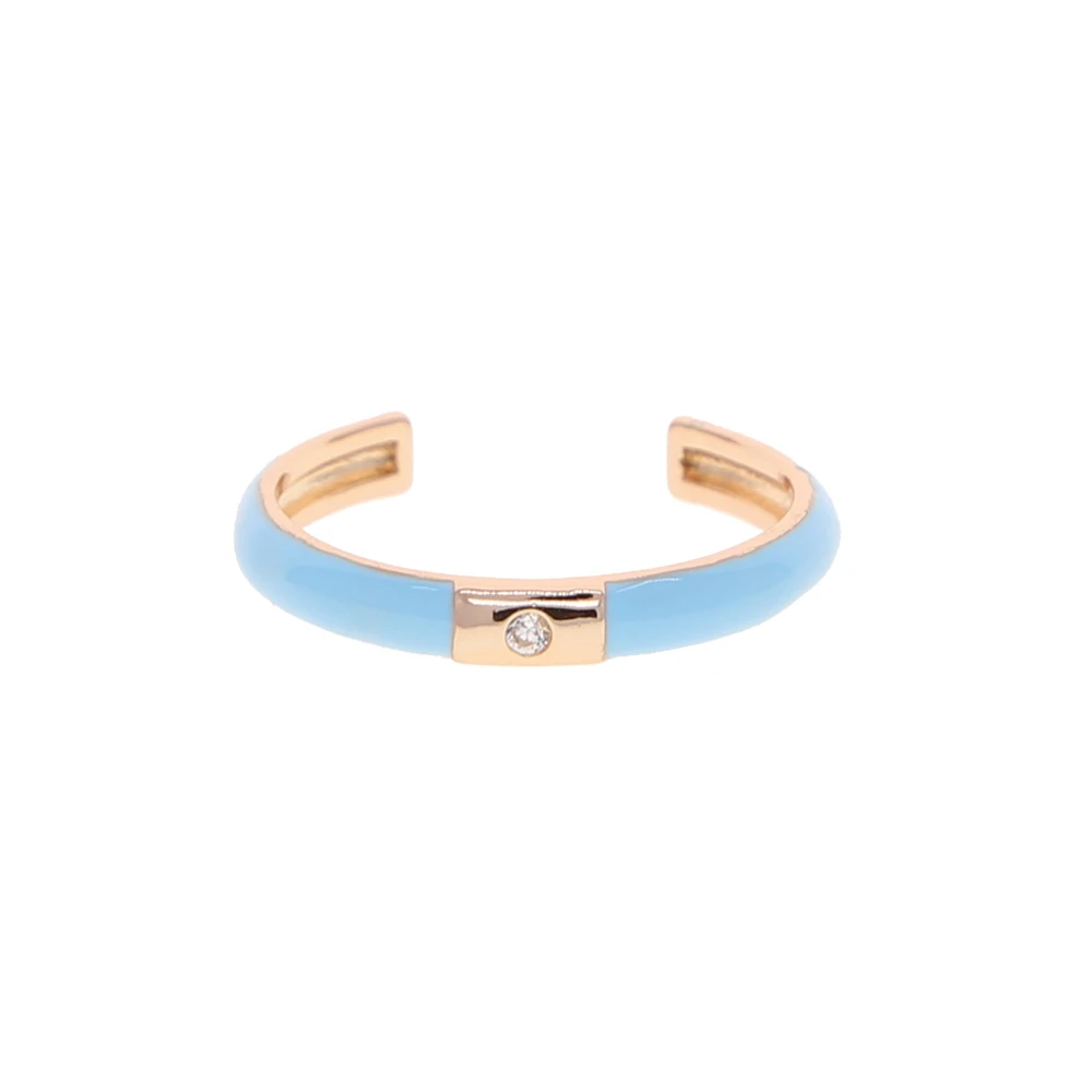 Simple Colorful Women Stacking Finger Band Pastel Enamel Single CZ Simple Ring