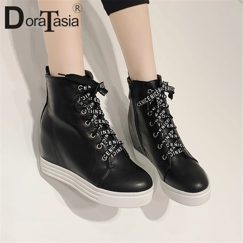 

DORATASIA Fashion New Hot Add Fur Autumn Winter Shoes Woman Boots Height Increasing Platform Zip Up Ankle Boots Woman Shoes