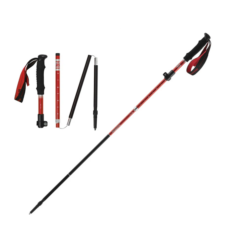Folding Trekking Walking Hiking Stick AdjustableAnti-Shock Aluminum Alloy Pole