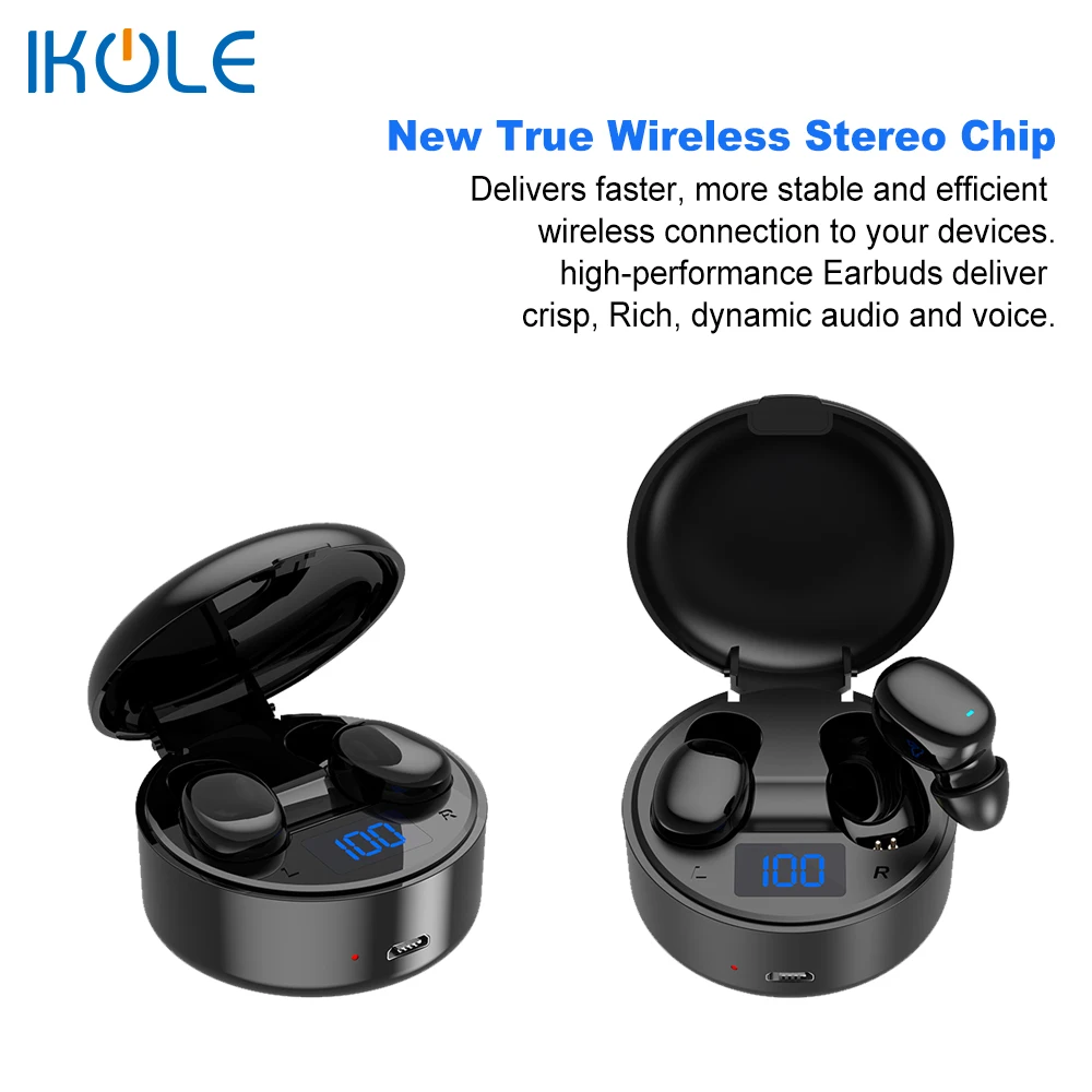 IKOLE TWS Bluetooth 5 0 Беспроводные наушники с ЖК дисплеем зарядка Cass Stereo HIFI Deep Bas