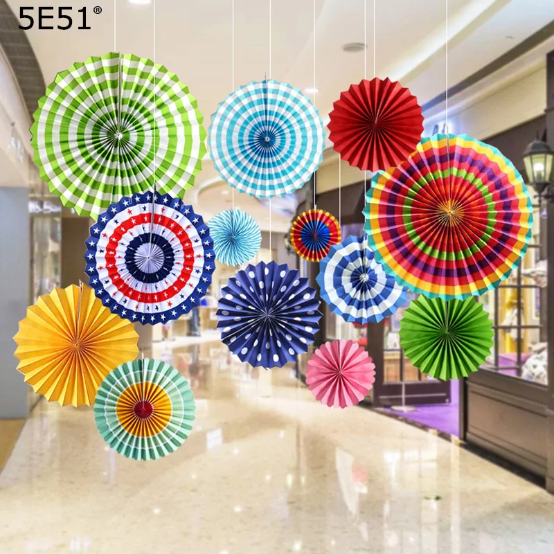 Aerial hanging kindergarten classroom environment paper fan decoration