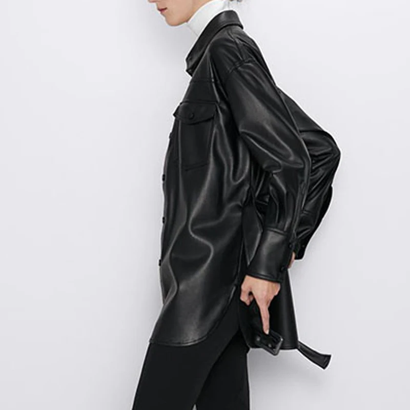 Пальто из искусственной кожи женские модные тонкие Куртки из искусственной кожи женский элегантный галстук пояс карманы на талии пуговицы пальто Женская куртка