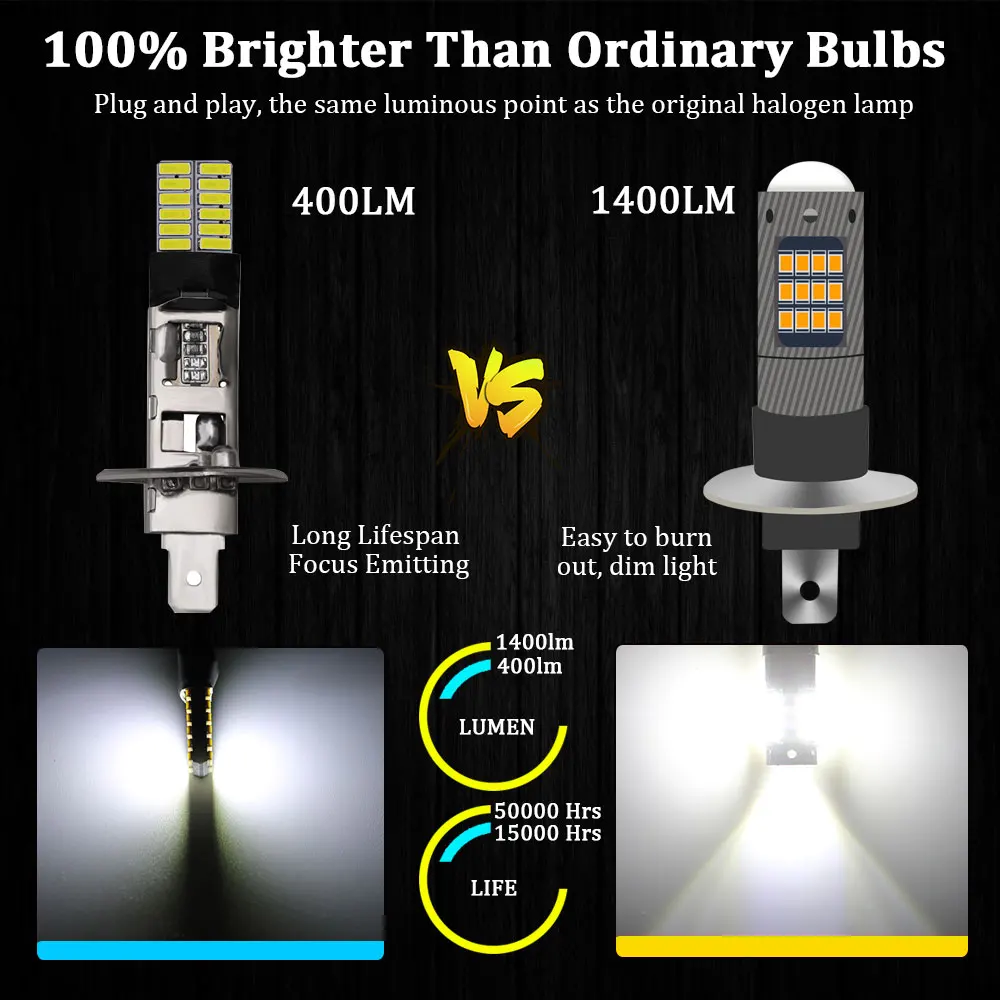 2X без ошибок H1 H3 Светодиодный светильник супер яркий 42SMD Автомобильный светодиодный дневной светильник DRL противотуманный светильник белый/красный/желтый/синий/кристально-синий/фиолетовый