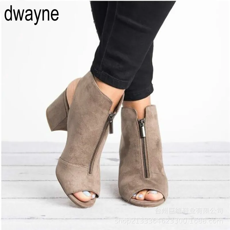 Fashion Ankle Boots Faux Suede Size 36-42 Leather Casual Open Peep