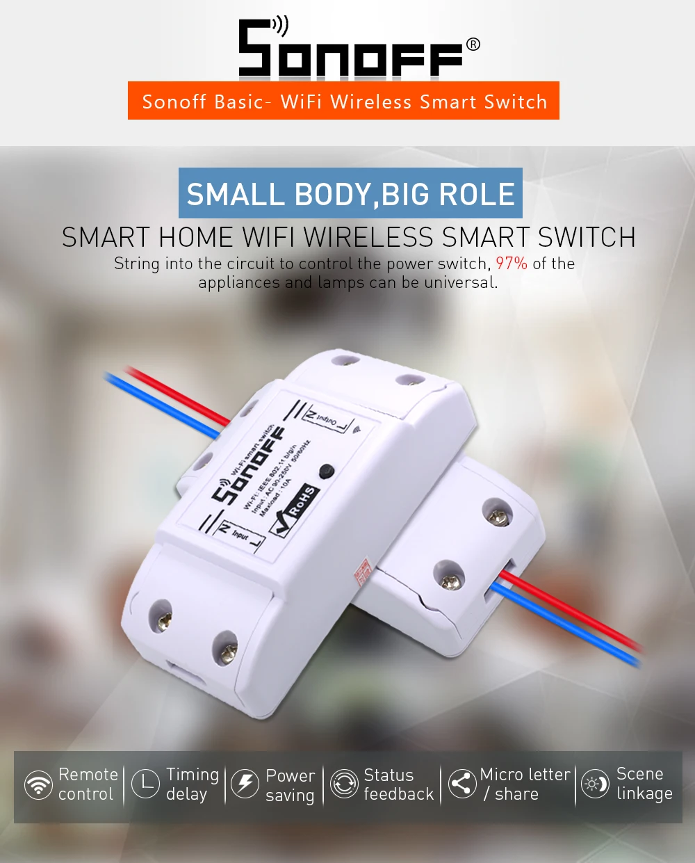 Itead Sonoff базовый Wifi переключатель светильник DIY удаленный Domotica светильник интеллектуальное реле для домашней автоматизации модуль контроллер работа с Alexa
