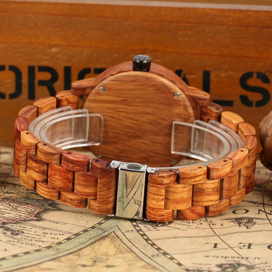 Unique Compass Design Men's Watch Half Dial Natural Wooden Quartz Wristwatch Top Luxury Creative Full Wooden Wrist Male Watches