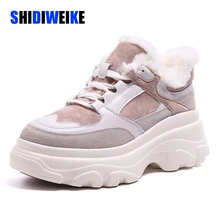 Женские зимние ботинки; Плюшевые Теплые женские кроссовки на платформе; коллекция года; модные армейские ботинки; женская повседневная обувь; g994