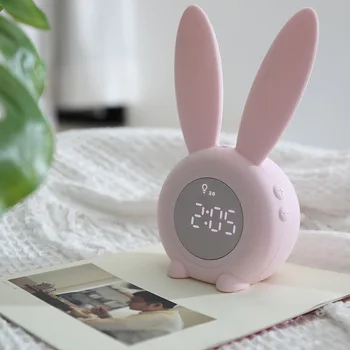 

Electronic Cute Rabbit Alarm Clock Creative Voice Control Usb Charging Timing Children Led Digital Clock Smart Wake Night Light