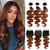 Brazilian Body Wave Bundles With Closure 1B 27 30 Ombre Blonde Brown Human Hair Weave Bundles With Closure Non-Remy Hair SOKU 1