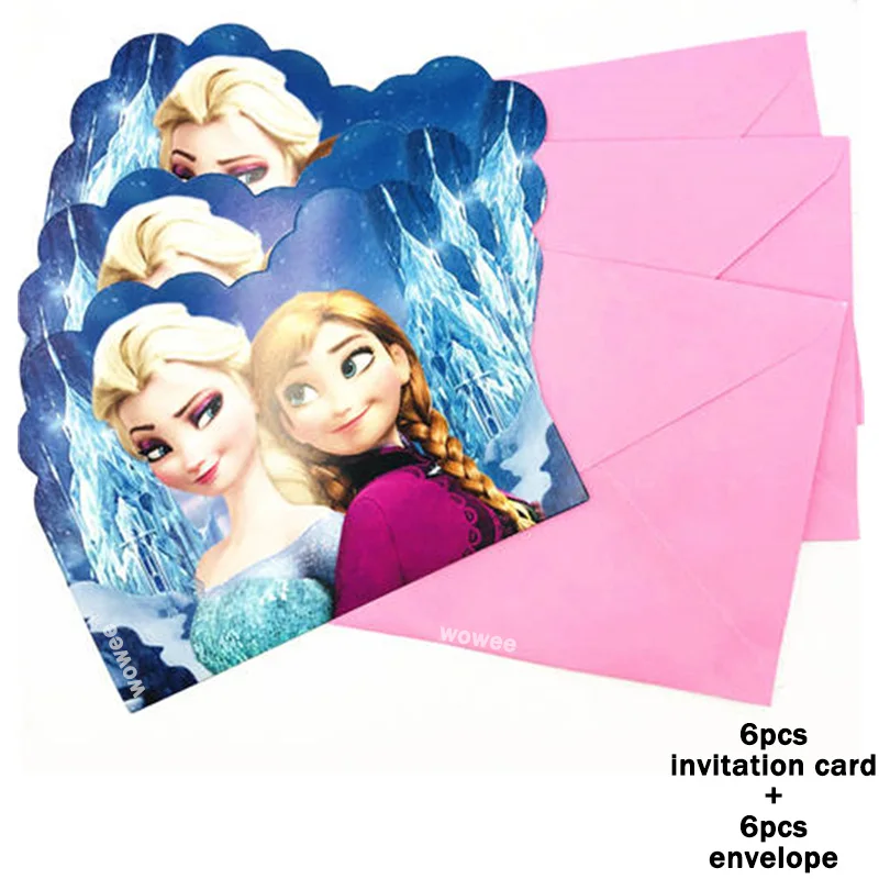 6Card6Envelope Дисней Холодное сердце Эльза и Анна с днем рождения Детские украшения для вечеринки детские украшения для дня рождения вечерние принадлежности - Цвет: 6Card6Envelope