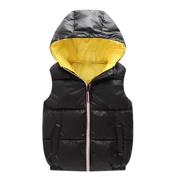 

Cheaper Autumn Winter Warm Kids Vests For Boys Solid Outerwear Sleeveless Hooded Jackets Gilet Baby Boy Coats Black