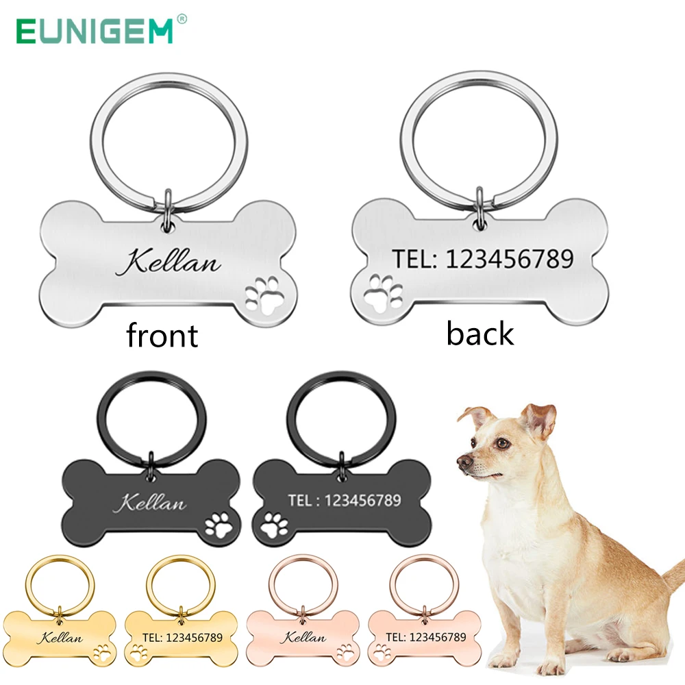 Llavero con chapa de identificación de mascota personalizada antipérdida, colgante con nombre de identificación de mascota grabado para Collar de cachorro de gato, accesorios para mascotas