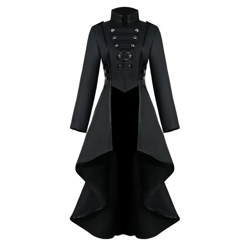 Женские готические куртки стимпанк смокинг Кнопка Кружева корсет элегантный костюм на Хэллоуин дамы случайные V шеи пальто наряды# 3F - Цвет: Черный