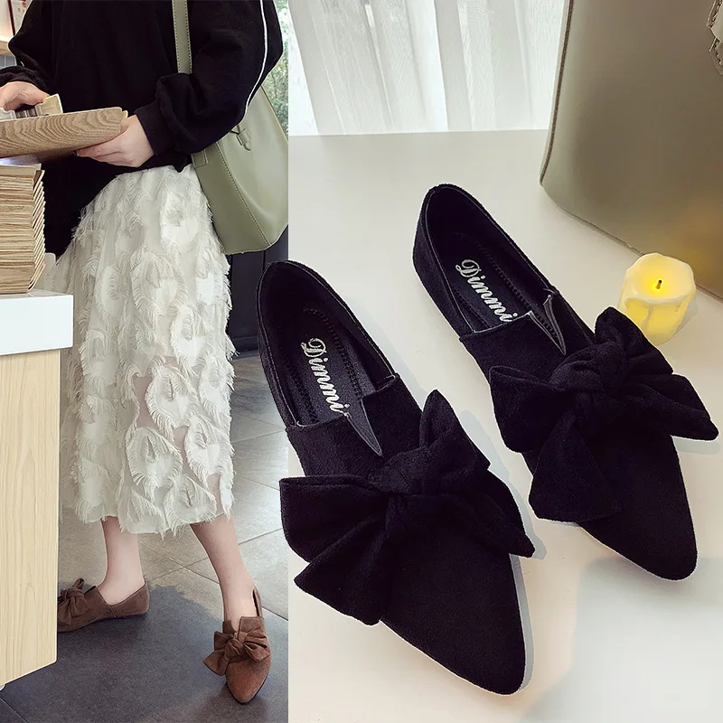

Moccosins Women's 2018 Autumn And Winter New Style Simple Square Head Flat Korean-style Versatile Bow Online Celebrity Fairy Sho
