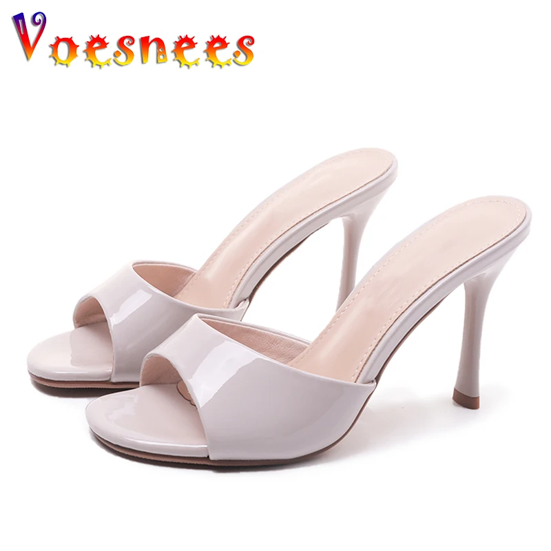 

2022 Voesnees Luxury Design Slides Women 8cm High Heels Mules Fetish Summer Prom Sandals Stiletto Heels Slippers Stripper Shoes