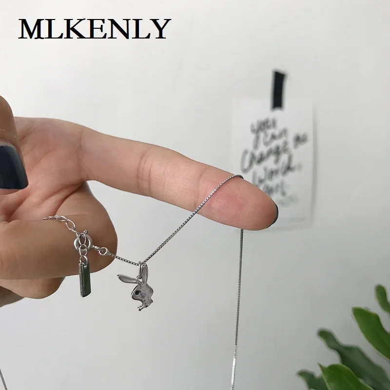 MLKENLY 925 стерлингового серебра простой формы мини-кролик коробка цепь классическое ожерелье для женщин вечерние ювелирные изделия ожерелья