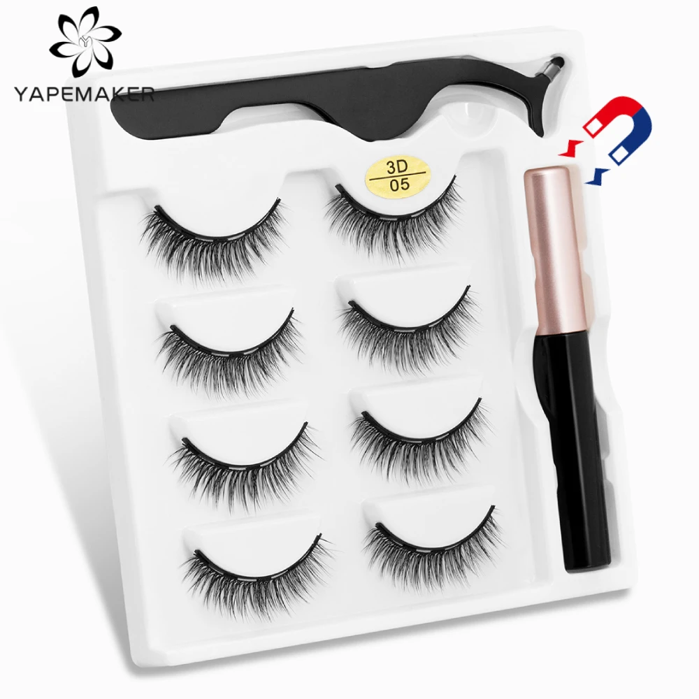 Pestañas postizas magnéticas 3D de visón Natural, 2/4 pares, resistentes al agua, duraderas, magnéticas, delineador y pinzas, conjunto de Extensión de maquillaje