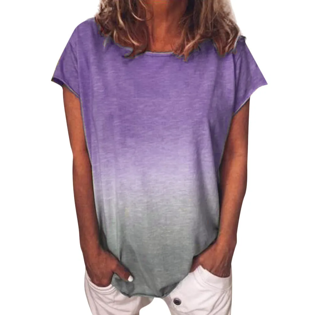 2020 летняя футболка блузка Топ для женщин топ повседневная градиентная цветная с