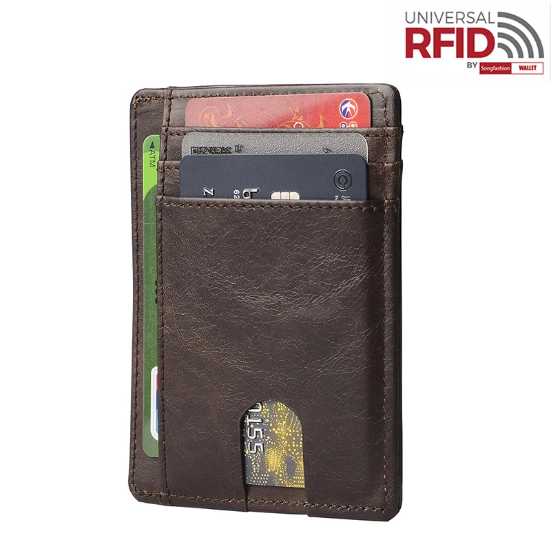 Dark Coffee Мужской кошелек из натуральной кожи, RFID, противоугонная кисть, твердый Кошелек для монет из воловьей кожи, много карт, держатель для карт - Цвет: Dark Coffee