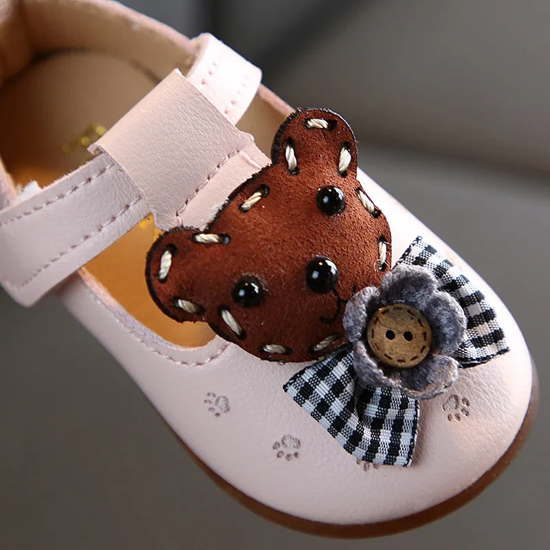2020 New Spring Autumn Baby Toddler Shoes Leather Carton Bear First Walkers Infant Girls Soft Bottom Princess Shoes 0-1-2 Years