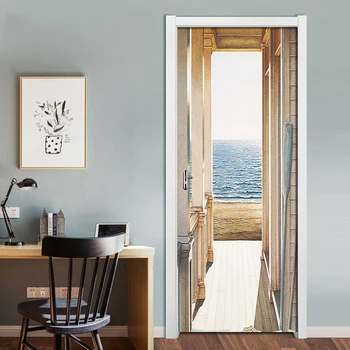 

Self Adhesive Home Decor Sea Landscape Poster 3D Bedroom Door Sticker Environmental Protection Print Waterproof Paper Artwork