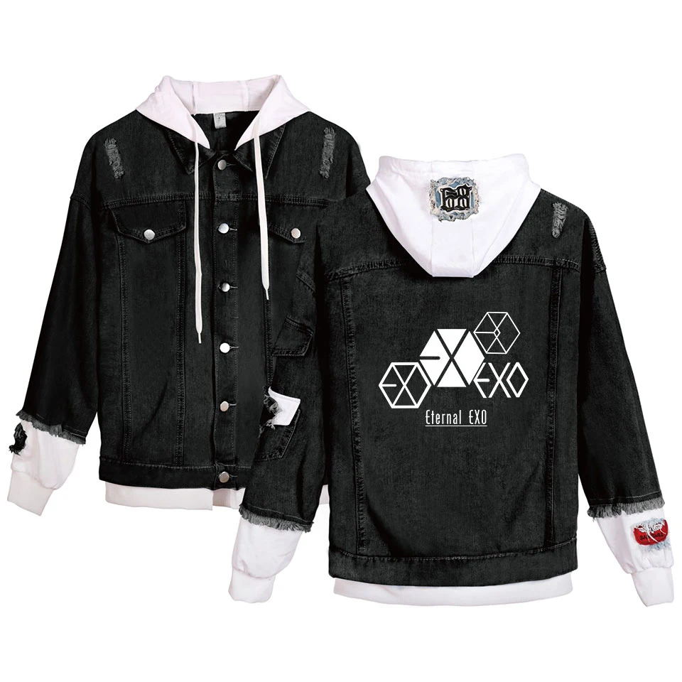 2019 Новое поступление EXO печать изображений джинсовая куртка Горячая Kpop Лоскутные
