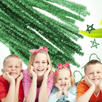 

100pcs Green Glitter Chenille Stems Crafts Pipe Cleaners for Children DIY Project Supplies Creativity Toy Christmas Decorations