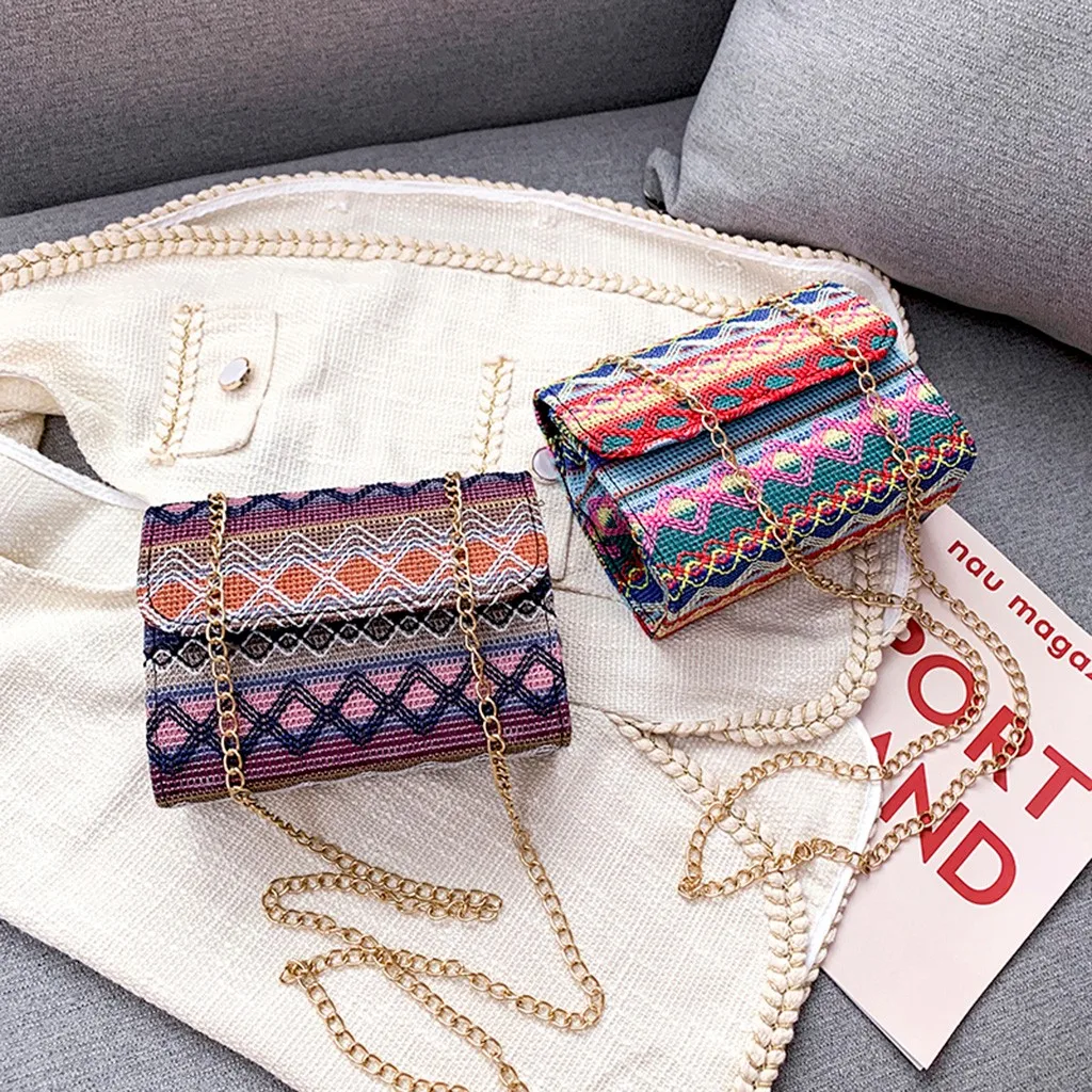 Для женщин смешанные Цвет ткань сумка в богемном стиле стильные сумочки женский Повседневное цепочка сумка через плечо, Bolsa# YJ