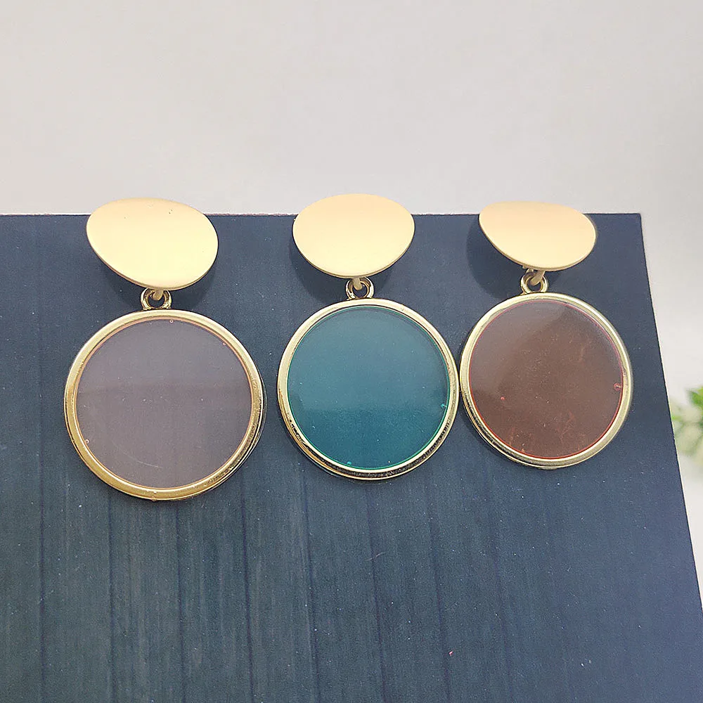

Minimalist Transparent Epoxy Pendant Earrings Hanging 20mm Round Gold Earrings Geometric Earrings for Women Wedding Jewelry P885